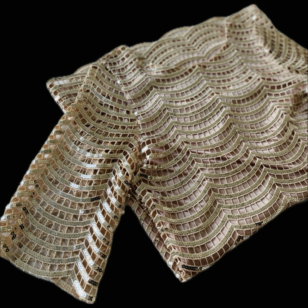 DEAR’GLES | 10 | Campagne Crocheted Sequin Shift New Years Cocktail Party Dress